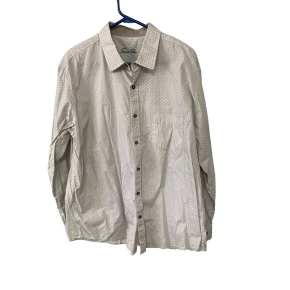 Tasso Elba Mens XL Beige Patterned 100% Cotton Long Sleeve Button-Up Shirt Made - Picture 1 of 5